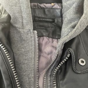Calvin Klein Men’s Large Faux Leather Hooded Jacket